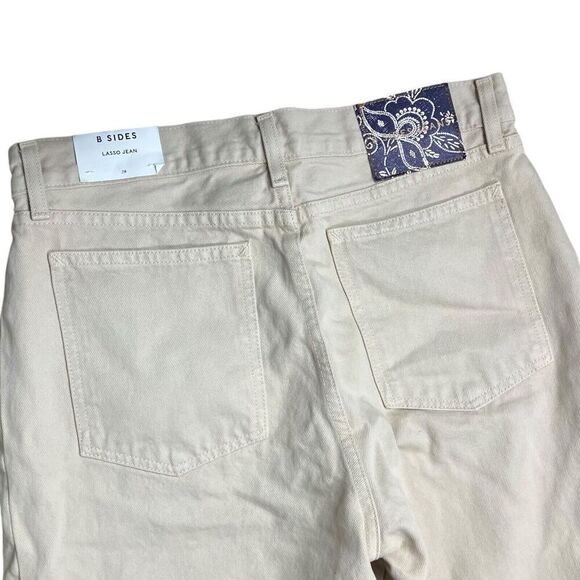 B SIDES Jeans WMNS 28 x 26” Beige Relaxed‎ Lasso Wide Leg USA Button Fly $425 - Picture 12 of 13
